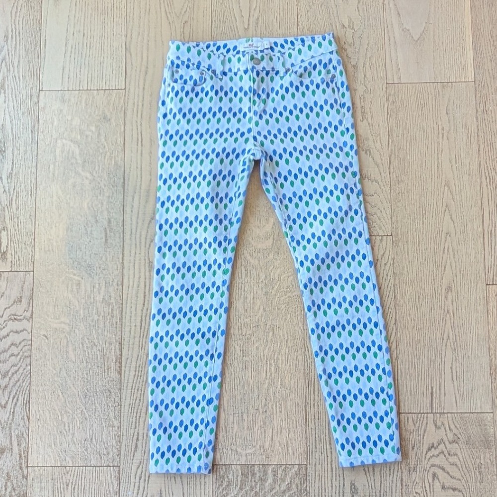 Vineyard Vines White Blue Green Print‎ Cropped Pants Size 8 Leaf Design